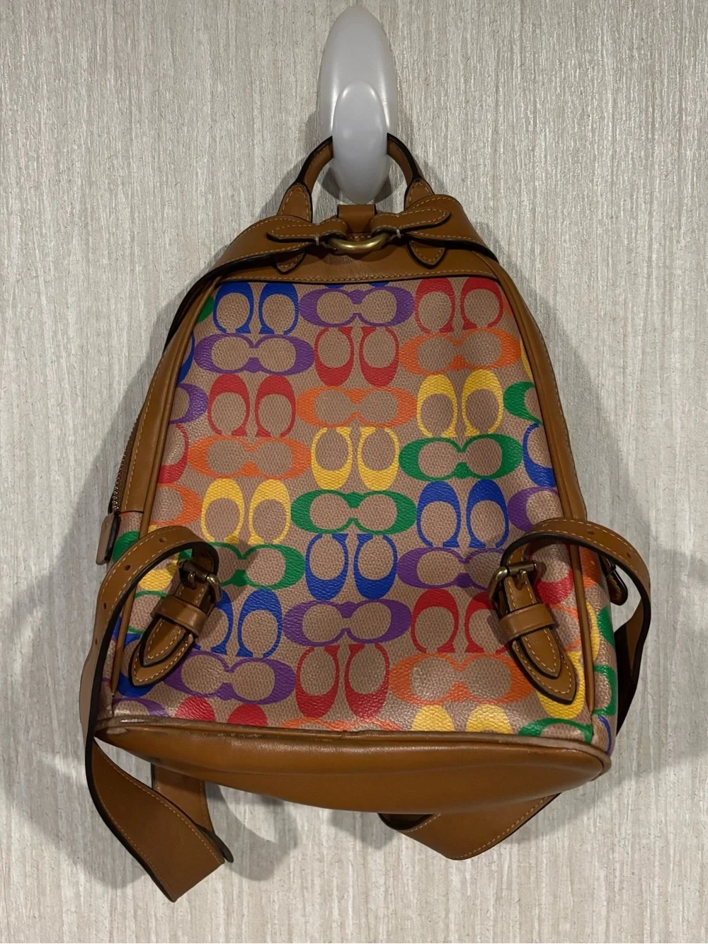 Coach Carrie Backpack tan and rainbow leather